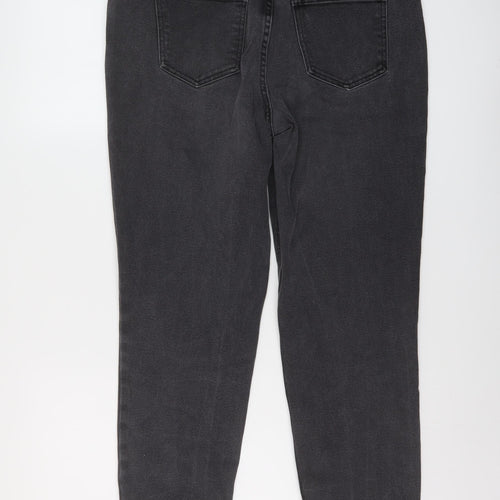 NEXT Womens Grey Cotton Mom Jeans Size 14 L28 in Regular Button