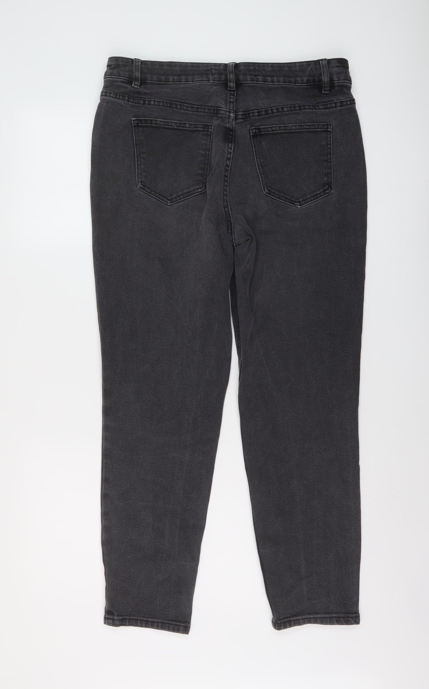 NEXT Womens Grey Cotton Mom Jeans Size 14 L28 in Regular Button