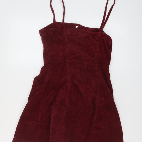 H&M, Womens Red Cotton Mini Size 10 Square Neck Button