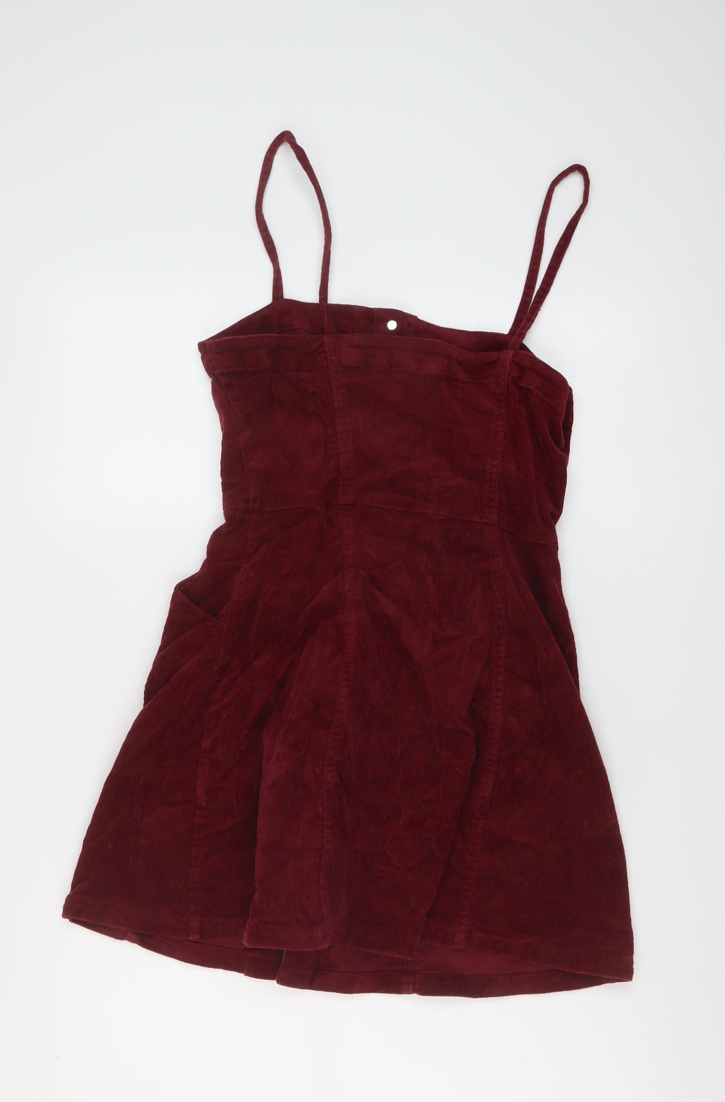 H&M, Womens Red Cotton Mini Size 10 Square Neck Button