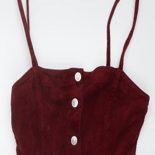 H&M, Womens Red Cotton Mini Size 10 Square Neck Button
