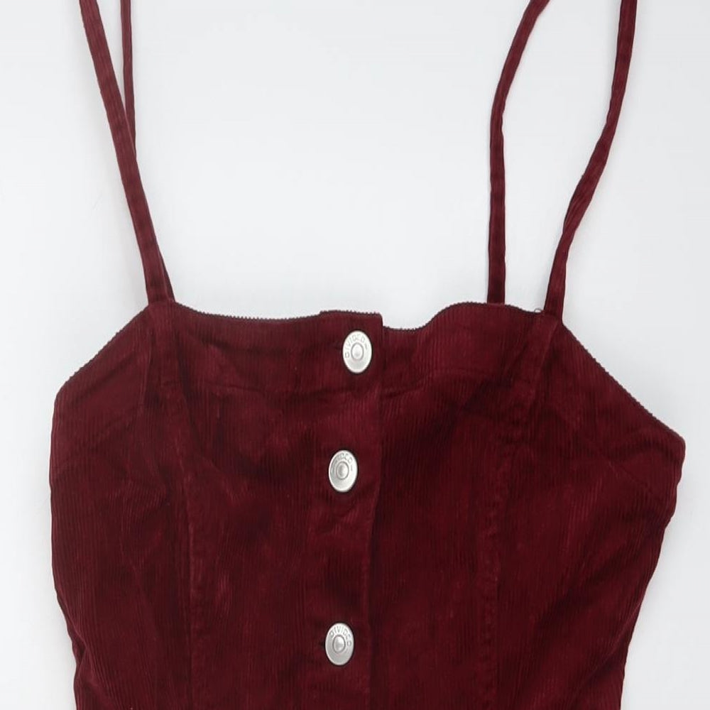 H&M, Womens Red Cotton Mini Size 10 Square Neck Button