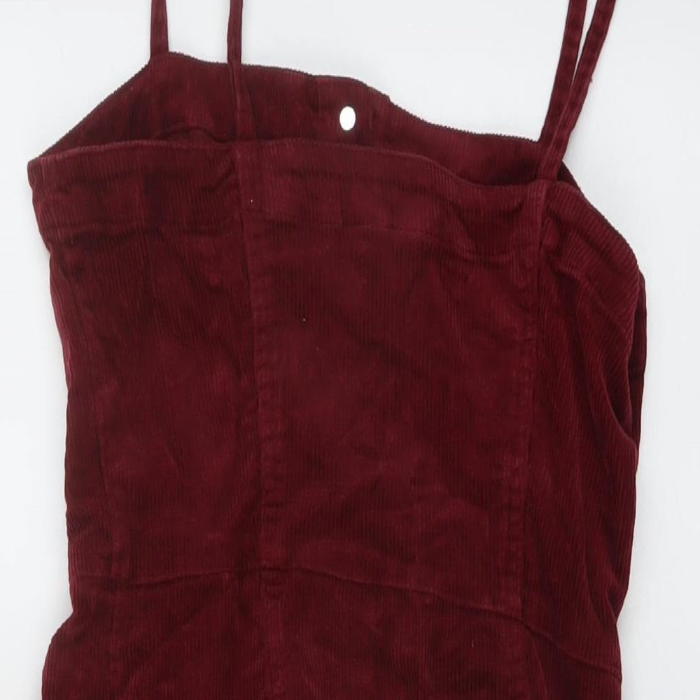 H&M, Womens Red Cotton Mini Size 10 Square Neck Button