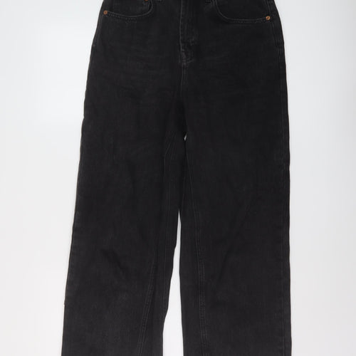 Topshop Womens Black Cotton Wide-Leg Jeans Size 28 in L25 in Regular Button