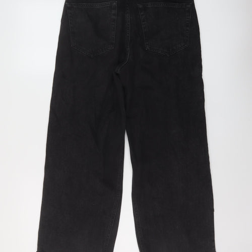 Topshop Womens Black Cotton Wide-Leg Jeans Size 28 in L25 in Regular Button