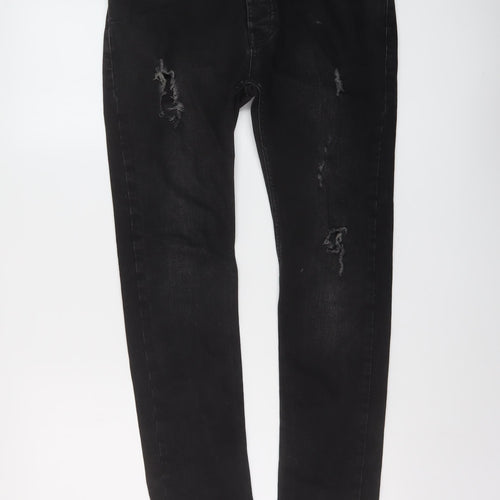 Topman Womens Black Cotton Skinny Jeans Size 32 in L29 in Regular Button