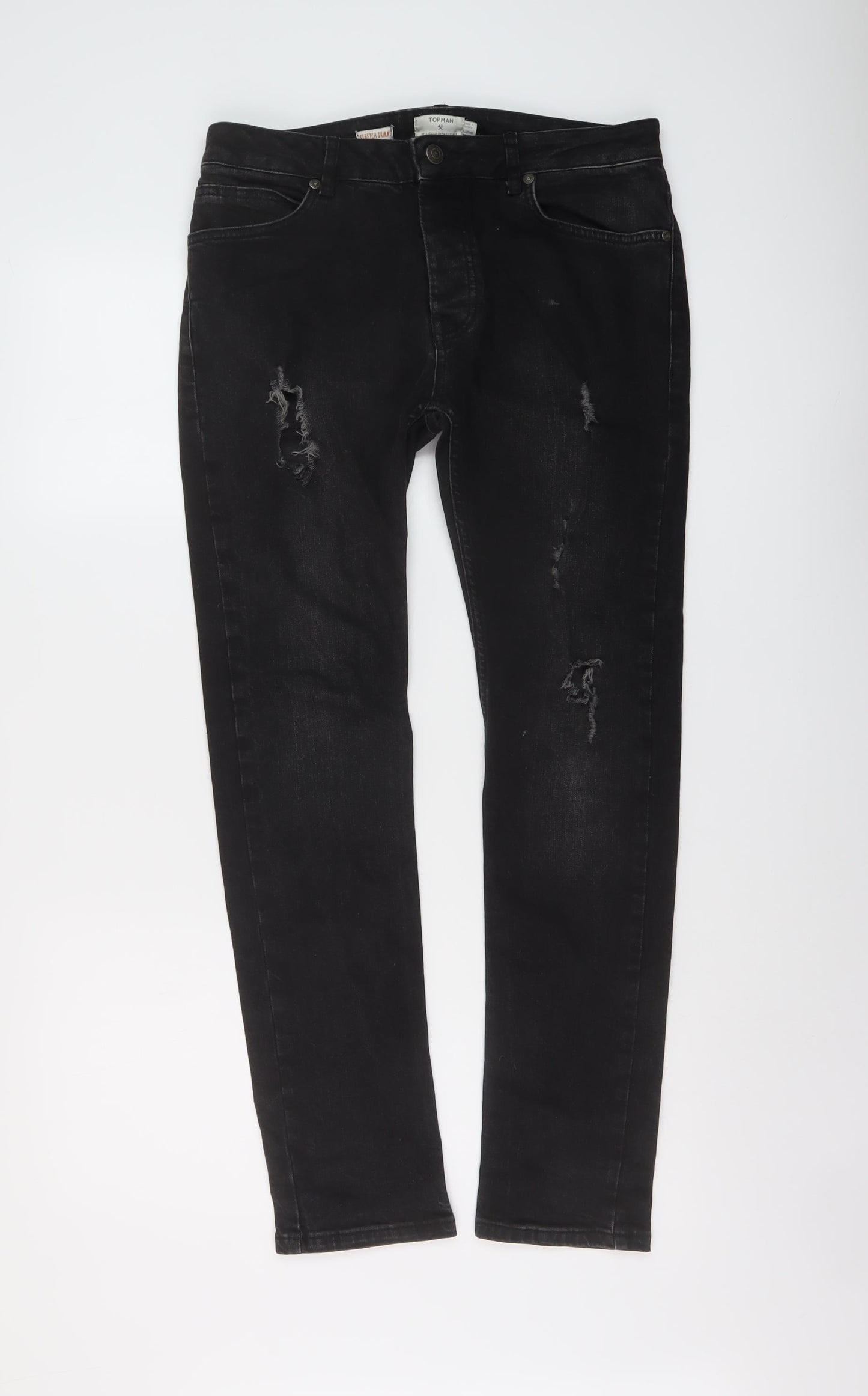 Topman Womens Black Cotton Skinny Jeans Size 32 in L29 in Regular Button