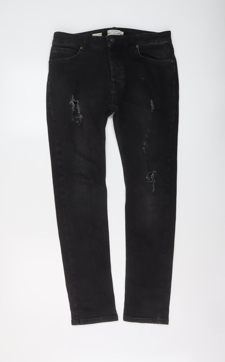 Topman Womens Black Cotton Skinny Jeans Size 32 in L29 in Regular Button