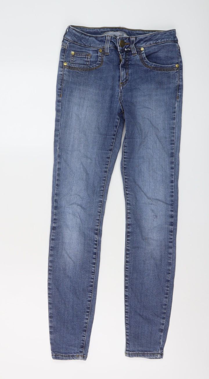Marks and Spencer Womens Blue Cotton Skinny Jeans Size 10 L28 in Regular Button
