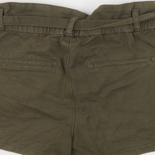 Denim & Co. Womens Green Cotton Paperbag Shorts Size 10 L3 in Regular Button