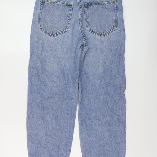 Pull&Bear Womens Blue Cotton Mom Jeans Size 6 L28 in Regular Button