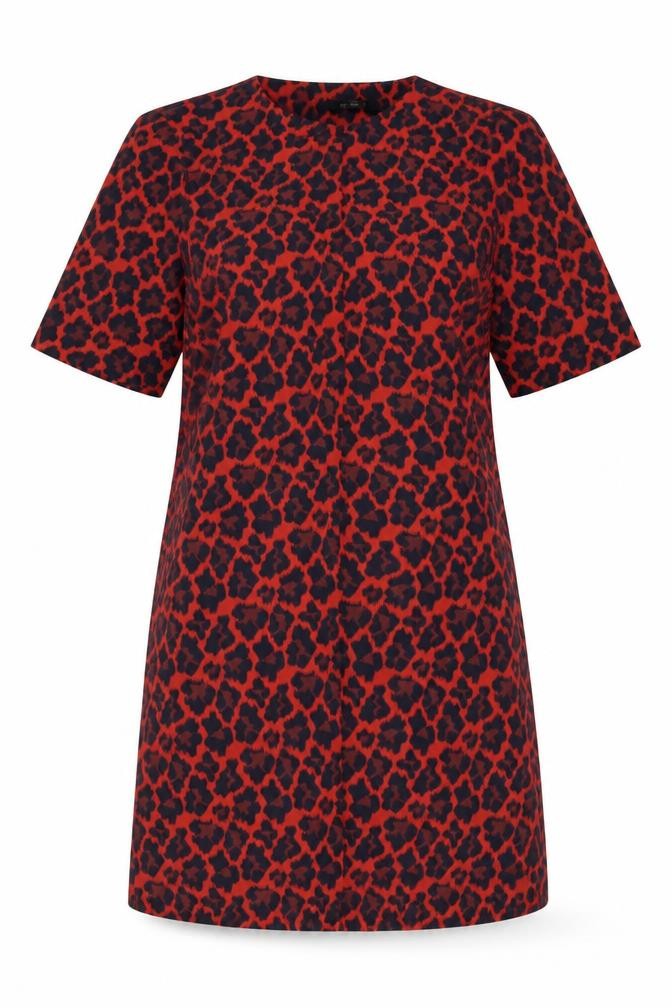 NEXT Womens Red Animal Print Cotton A-Line Size 10 Round Neck Zip
