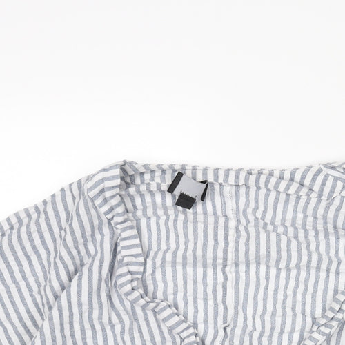 Lumiere Womens Blue Striped Cotton Wrap Blouse Size M V-Neck - Peplum