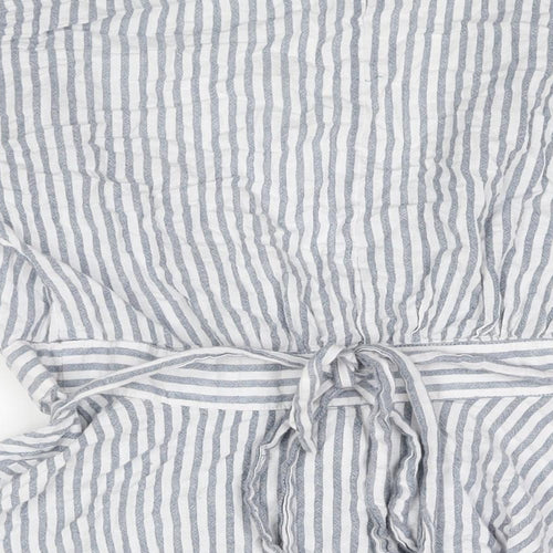 Lumiere Womens Blue Striped Cotton Wrap Blouse Size M V-Neck - Peplum