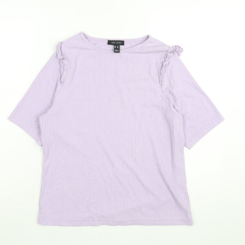 New Look Womens Purple Viscose Basic Blouse Size 16 Round Neck - Lace Frill