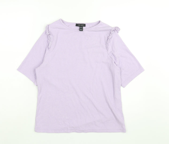 New Look Womens Purple Viscose Basic Blouse Size 16 Round Neck - Lace Frill