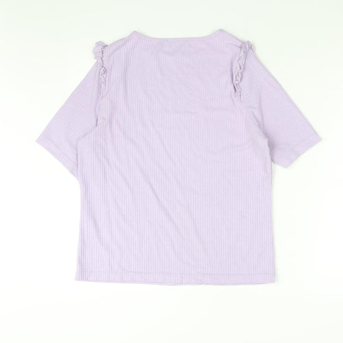 New Look Womens Purple Viscose Basic Blouse Size 16 Round Neck - Lace Frill