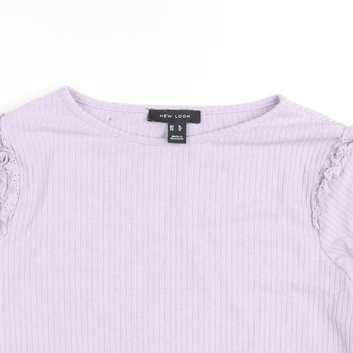 New Look Womens Purple Viscose Basic Blouse Size 16 Round Neck - Lace Frill