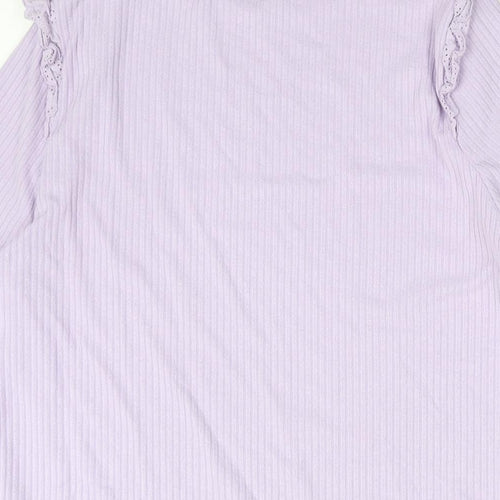 New Look Womens Purple Viscose Basic Blouse Size 16 Round Neck - Lace Frill