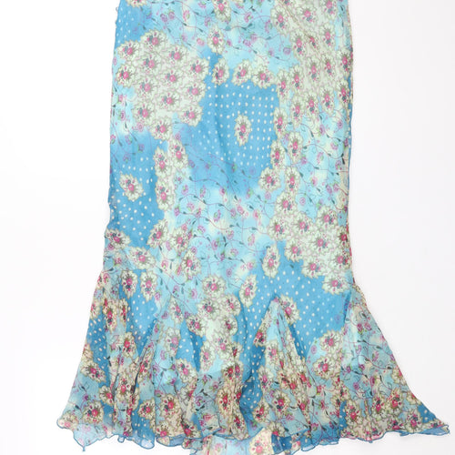 Phase Eight Womens Blue Geometric Silk Trumpet Skirt Size 14 Button