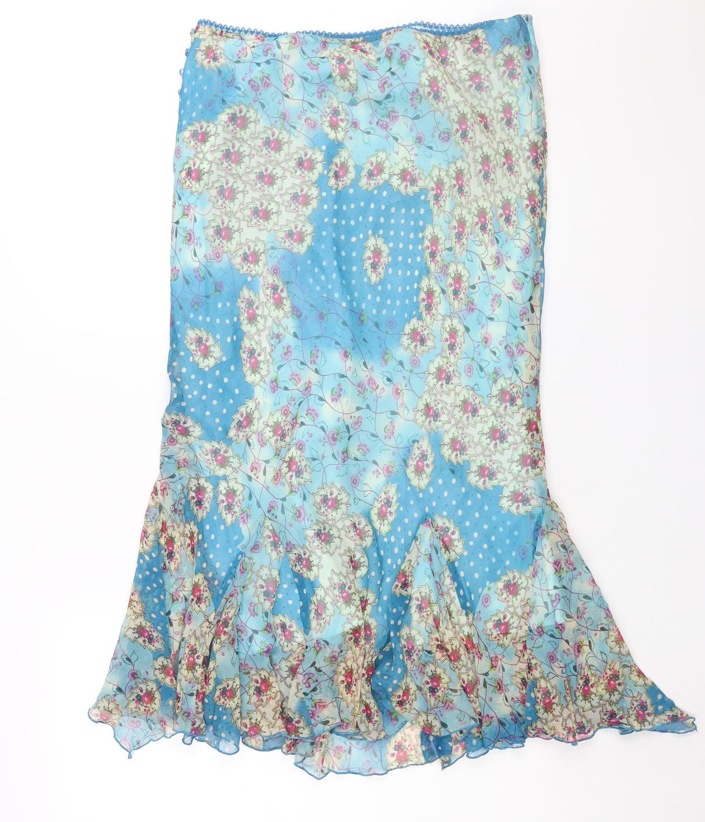 Phase Eight Womens Blue Geometric Silk Trumpet Skirt Size 14 Button