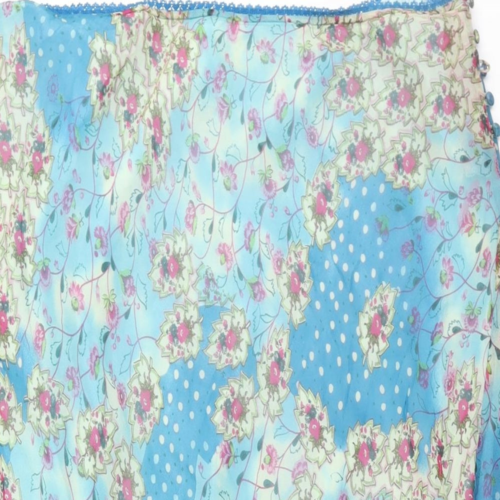 Phase Eight Womens Blue Geometric Silk Trumpet Skirt Size 14 Button