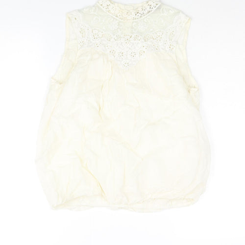 Zara Womens Ivory Polyester Camisole Blouse Size M Mock Neck - Lace Detail