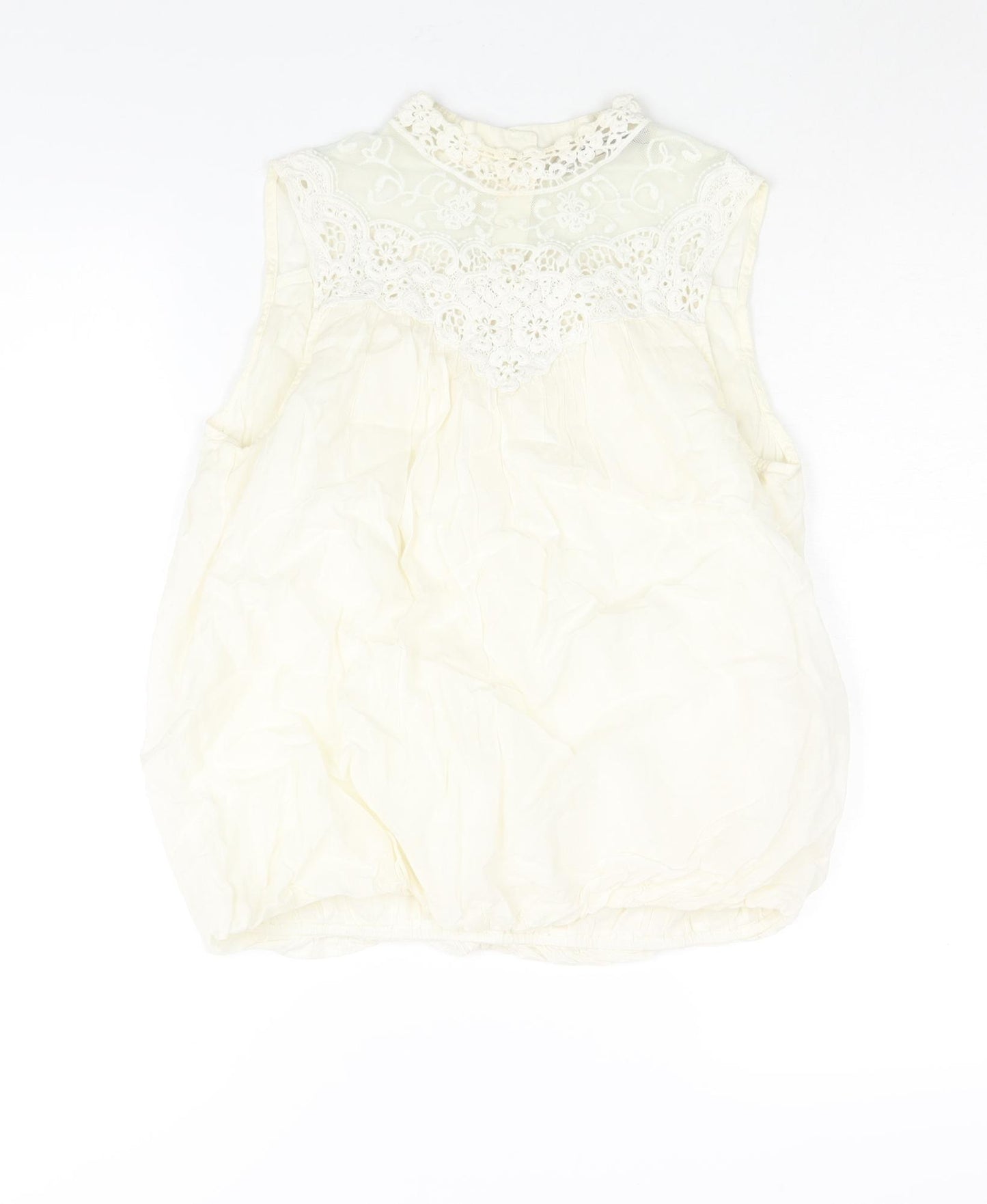 Zara Womens Ivory Polyester Camisole Blouse Size M Mock Neck - Lace Detail