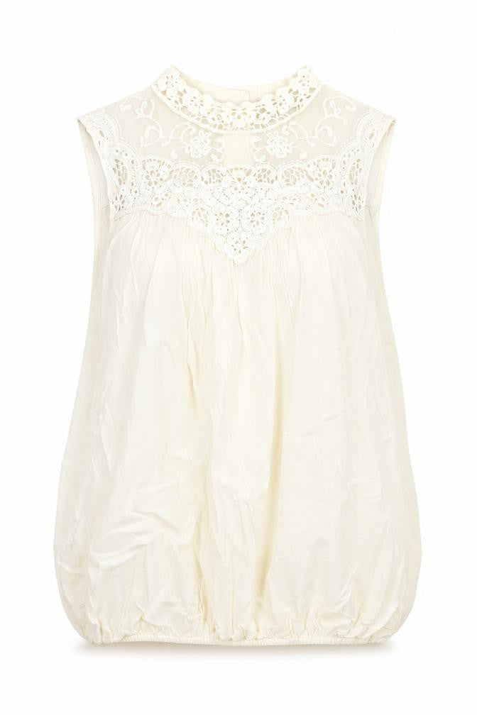 Zara Womens Ivory Polyester Camisole Blouse Size M Mock Neck - Lace Detail