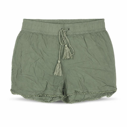 Hailys Womens Green Vinyl Basic Shorts Size M L3 in Regular Drawstring - Tassle Lace Trim