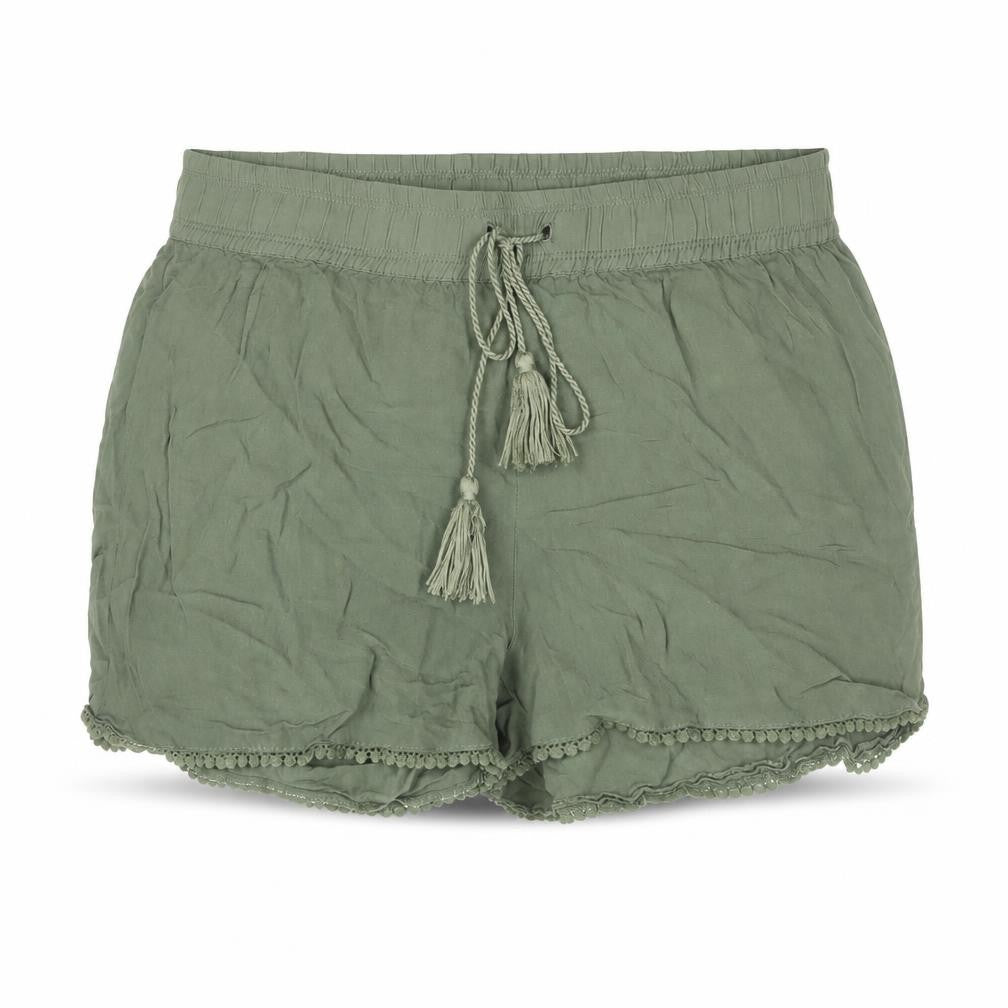 Hailys Womens Green Vinyl Basic Shorts Size M L3 in Regular Drawstring - Tassle Lace Trim
