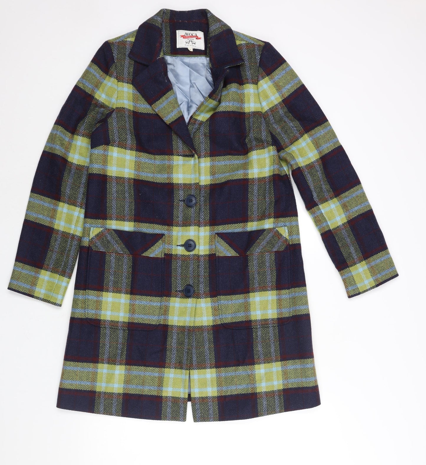 Avoca Womens Multicoloured Check Overcoat Coat Size 8 Button