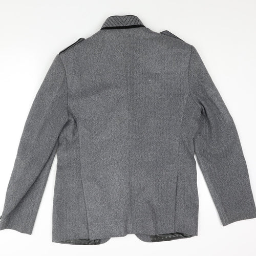 Astonia Mens Grey Herringbone Polyester Jacket Blazer Size 40 Regular - No Lapel Velvet Trim