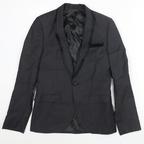 Topman Mens Grey Wool Jacket Suit Jacket Size 36 Regular - Satin Trim