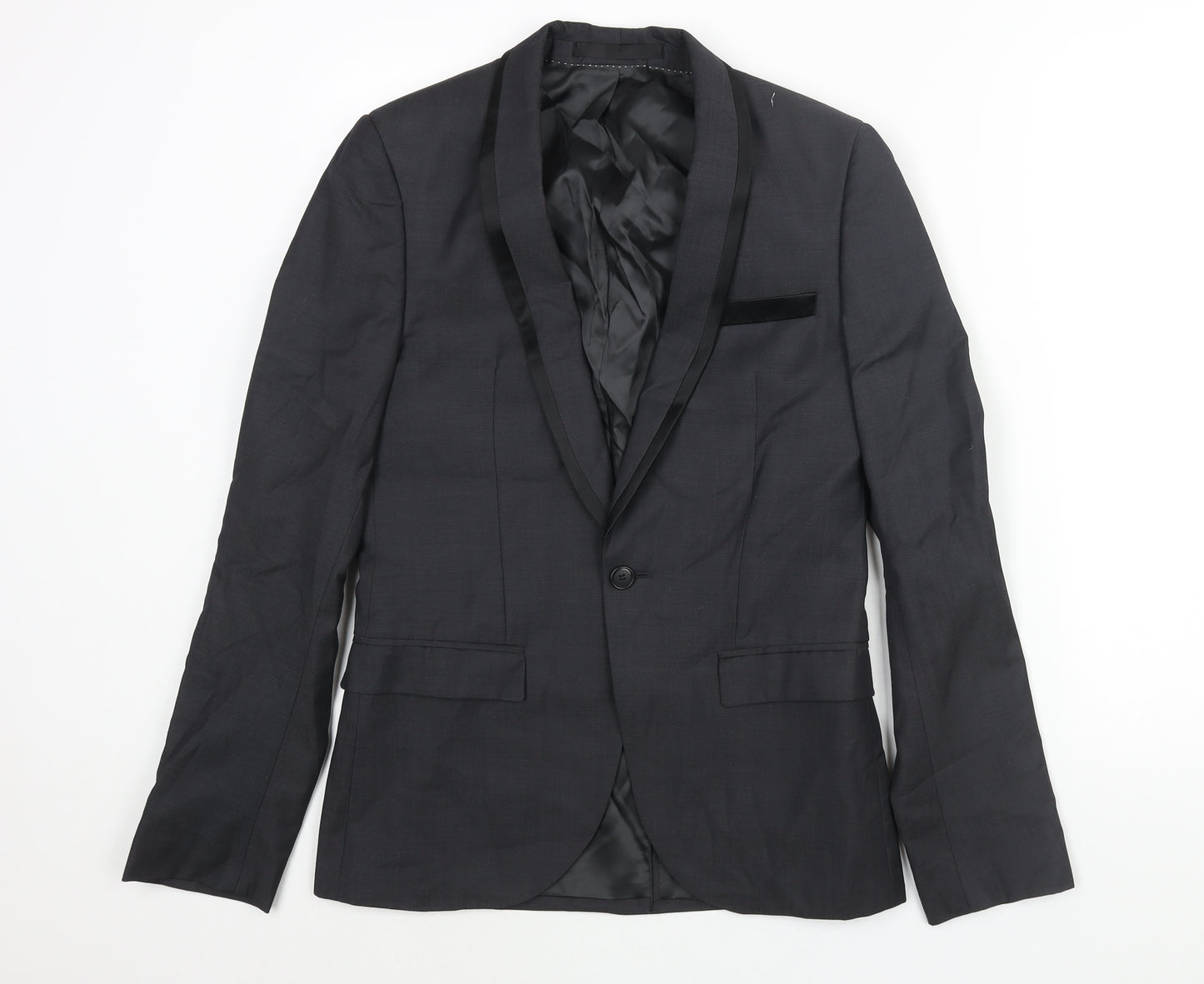 Topman Mens Grey Wool Jacket Suit Jacket Size 36 Regular - Satin Trim
