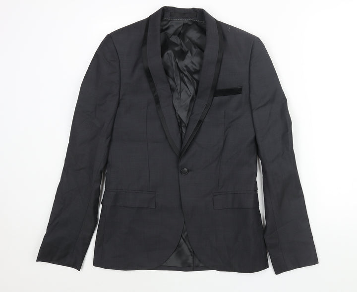 Topman Mens Grey Wool Jacket Suit Jacket Size 36 Regular - Satin Trim
