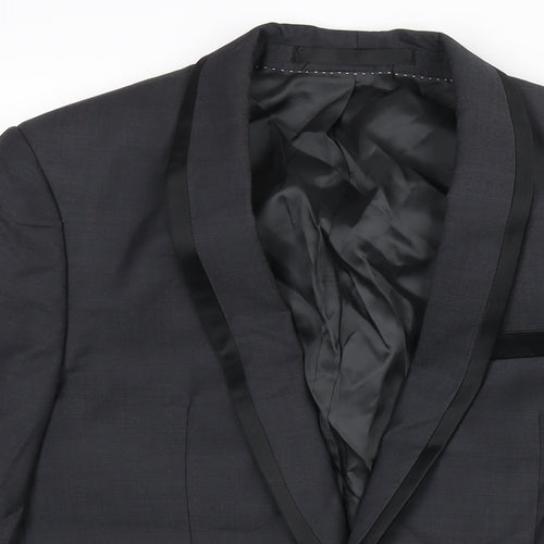 Topman Mens Grey Wool Jacket Suit Jacket Size 36 Regular - Satin Trim