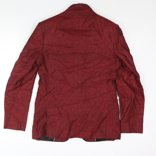 Leemans Mens Red Polyester Jacket Suit Jacket Size 38 Regular - Velvet Trim Detail