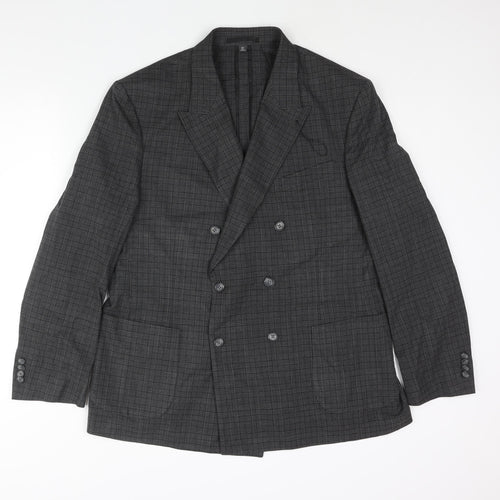 Marks and Spencer Mens Grey Check Polyester Jacket Suit Jacket Size 44 Regular - Unlined