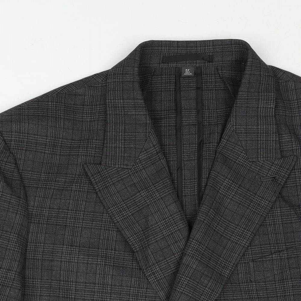 Marks and Spencer Mens Grey Check Polyester Jacket Suit Jacket Size 44 Regular - Unlined