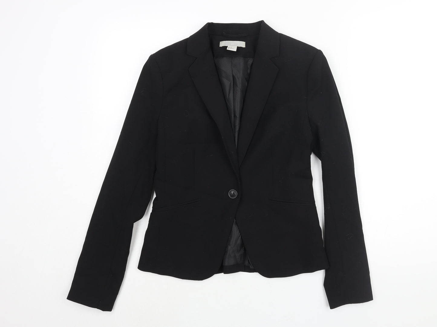 H&M Womens Black Polyester Jacket Suit Jacket Size 8