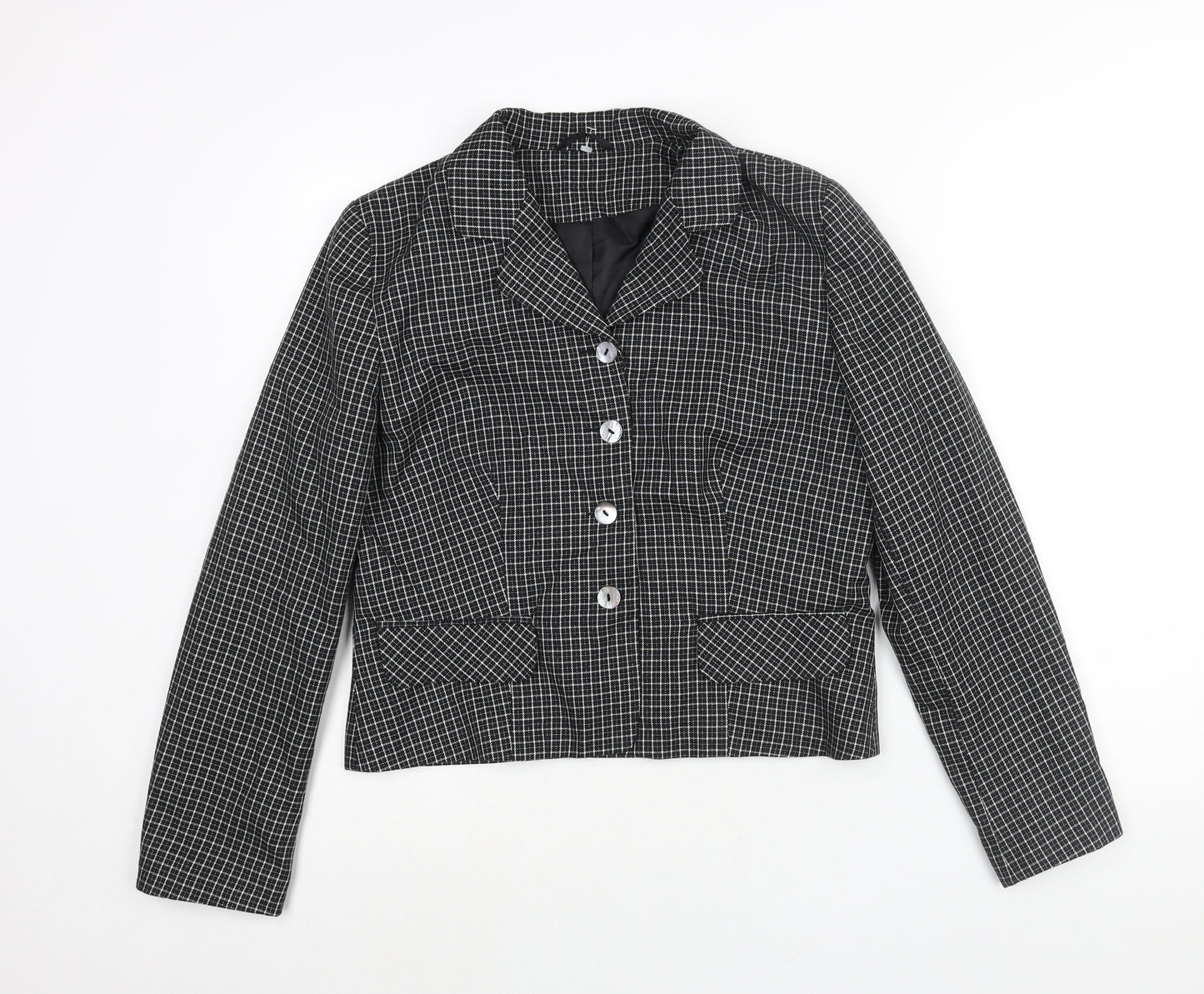 New Look Womens Black Check Jacket Size 14 Button