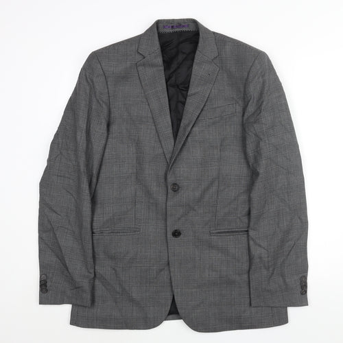 H&M Mens Grey Check Wool Jacket Suit Jacket Size 40 Regular
