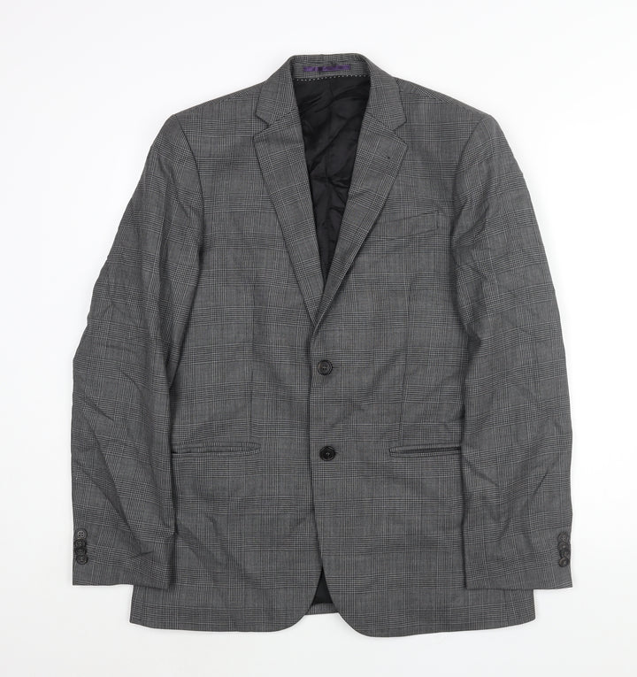 H&M Mens Grey Check Wool Jacket Suit Jacket Size 40 Regular