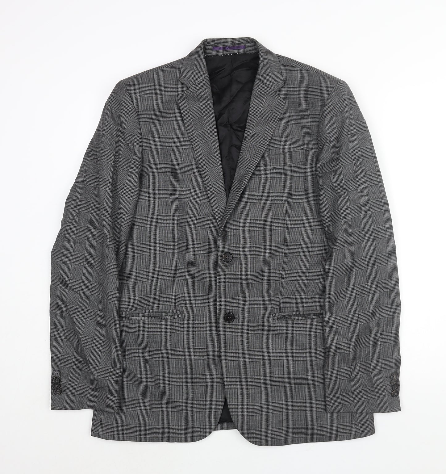 H&M Mens Grey Check Wool Jacket Suit Jacket Size 40 Regular