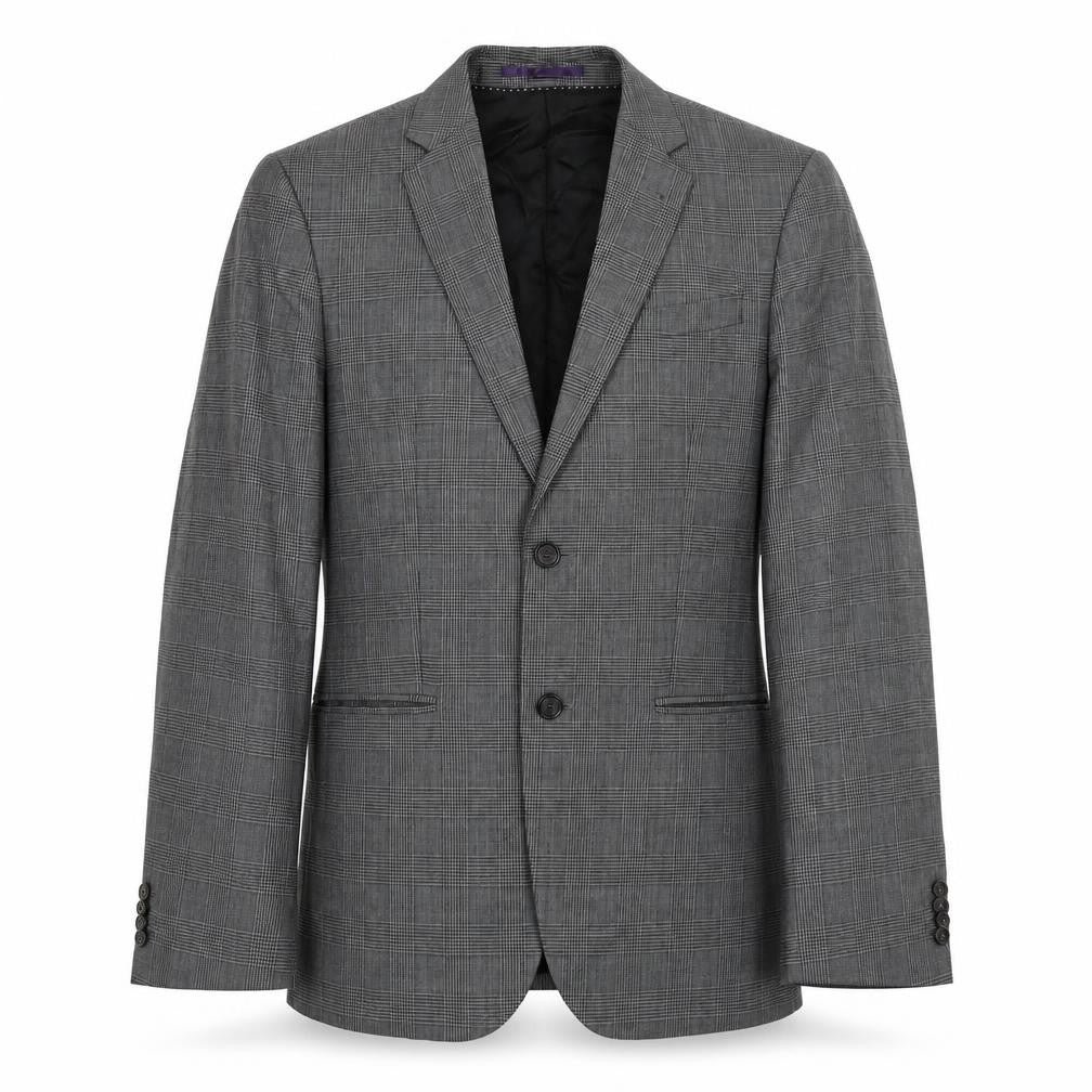 Front view of H&M men’s grey check wool jacket suit jacket, size 40, regular