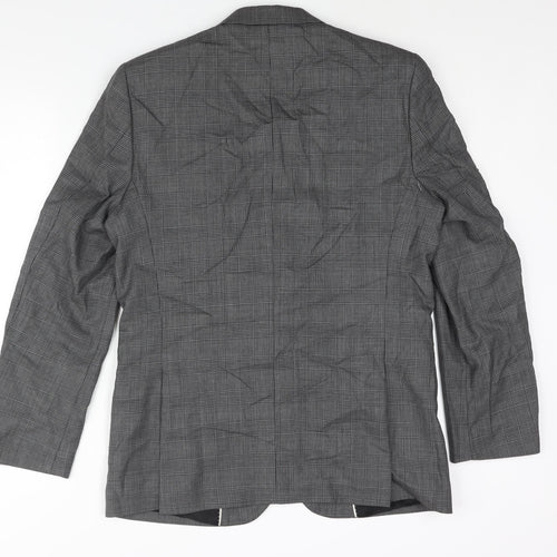 H&M Mens Grey Check Wool Jacket Suit Jacket Size 40 Regular