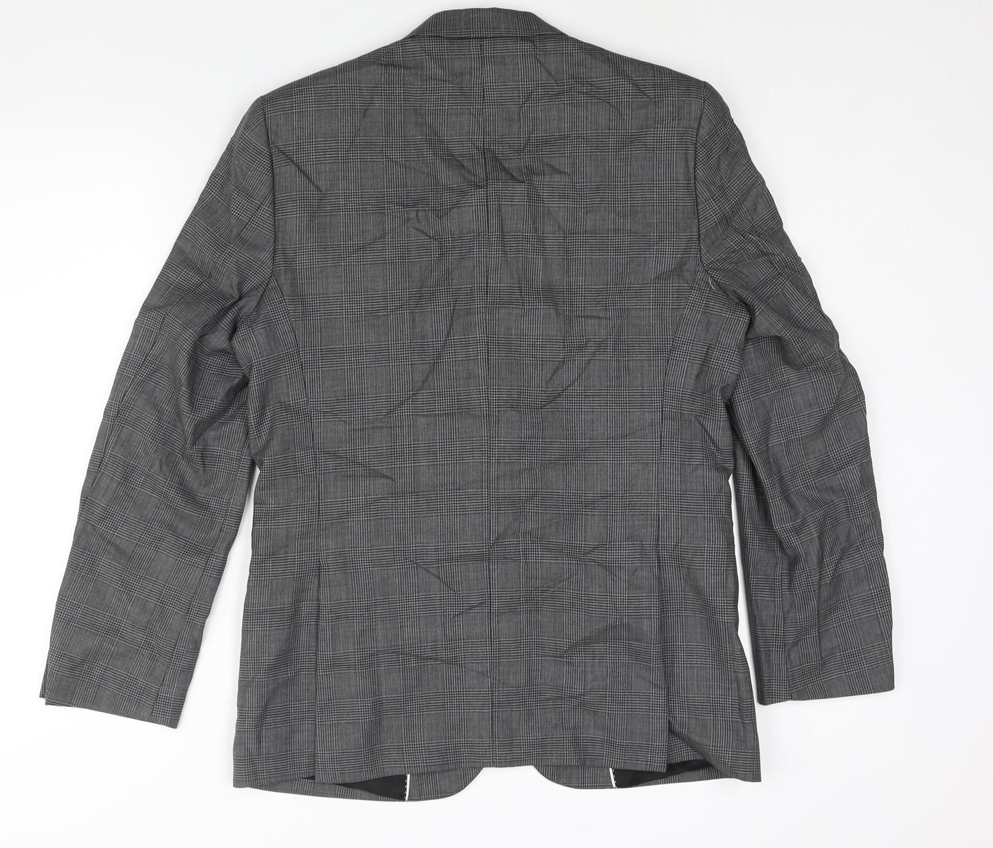 H&M Mens Grey Check Wool Jacket Suit Jacket Size 40 Regular