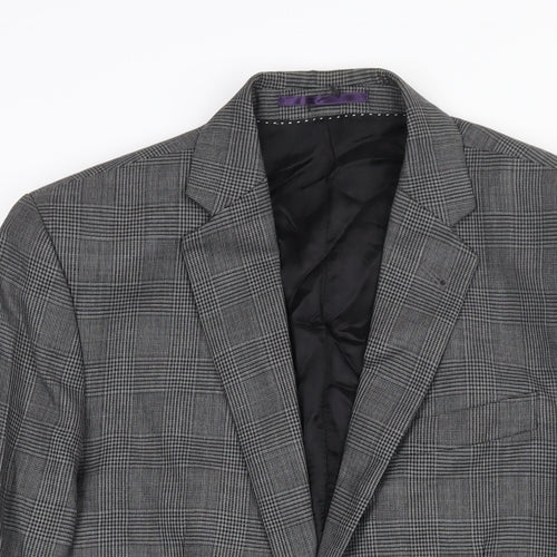 H&M Mens Grey Check Wool Jacket Suit Jacket Size 40 Regular