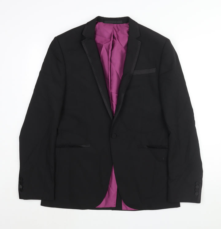 Marks and Spencer Mens Black Polyester Tuxedo Suit Jacket Size 40 Regular - Satin Trim